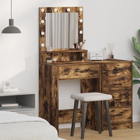 Mesa de Maquiagem vidaXL com Luzes LED Carvalho Fumado 50x41x135 cm