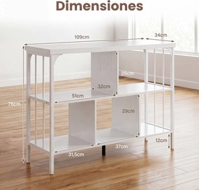 Estante de Arrumação de 3 Níveis, 109 x 34 x 76 cm, 5 Compartimentos, Branco