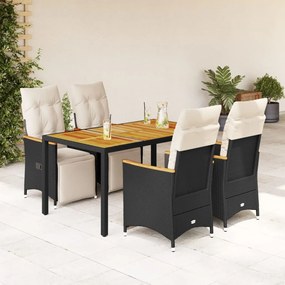 vidaXL 5 pcs conjunto bistrô de jardim c/ almofadões vime PE preto