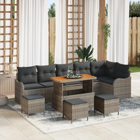 Conjunto de Sofá para Jardim vidaXL com Almofadas Cinza Poliratan Acác