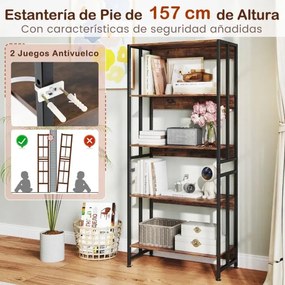 Estante de 5 prateleiras com 70 x 35 x 157 cm e prateleiras reguláveis com estrutura metálica Estante de estúdio Castanho