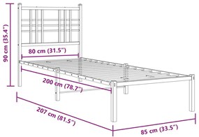 Estrutura de cama com cabeceira 80x200 cm metal branco