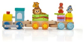 Conjunto de trem de madeira de brinquedo de 3 seções com blocos de construção empilháveis