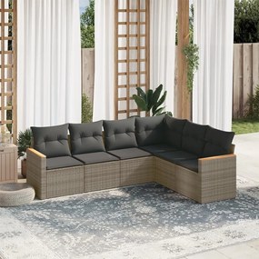 6 pcs conjunto sofás de jardim com almofadões vime cinzento