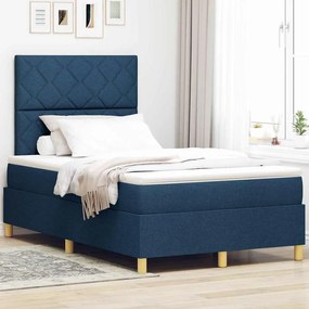 vidaXL Cama Box Spring LED com colchão Azul 120 x 190 cm tecido