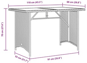 Mesa de jardim com tampo de madeira 110x68x70 cm vime PE cinza