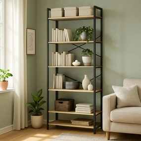 Estante de armazenamento de 6 níveis 30 x 80 x 184,3 cm castanho-camelo-Preto