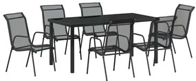 Conjunto de Jantar de Jardim com 7 peças, Preto, Textilene e Aço
