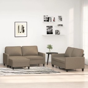 vidaXL 3 pcs conjunto de sofás com almofadões tecido cinza-acastanhado