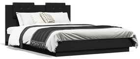 Estrutura de cama com cabeceira e luzes LED 140x200 cm preto