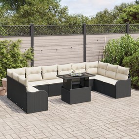 Conjunto de Sofás de Jardim vidaXL 11 Peças com Almofadas Rattan Preto
