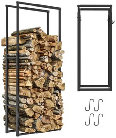 Outsunny Suporte para Lenha Extensível com 4 Ganchos Carga Máxima 100 kg para Interior e Exterior 40-65x25x100-150 cm Preto