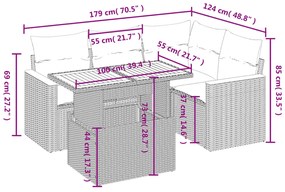 5 pcs conjunto de sofás p/ jardim com almofadões vime PE bege