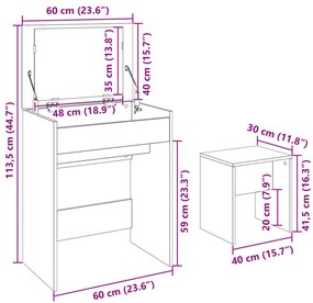 Toucador e banco 60x40x113,5 cm branco