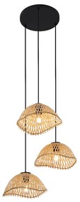 Candeeiro Pendente Boémio Preto com Bambu 3 Luzes - Lily Boêmio