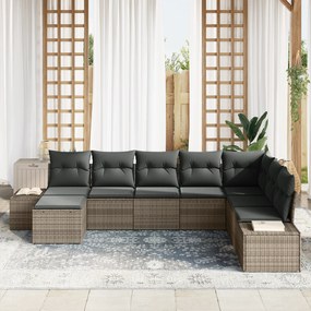 Conjunto de Sofá de Jardim de 8 Peças com Almofadas Cinza Rattan