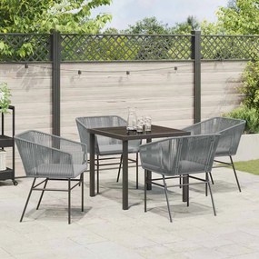Conjunto de Jantar de Jardim 5 Peças com Almofadas Cinza em Polyrattan