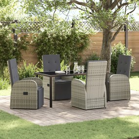 vidaXL Conjunto de Jantar de Jardim 5 Peças com Almofadas Cinza Rattan Poliéster