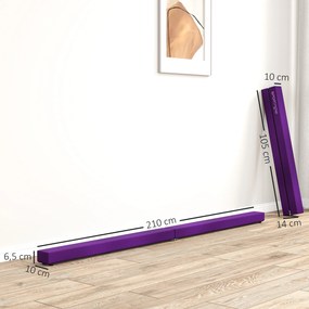 Viga de Equilíbrio para Ginástica Dobrável, 210 x 10 x 6,5 cm, Base Antiderrapante, Roxo