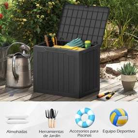 Caixa de armazenamento exterior de 96 L com tampa com fechadura e textura de rattan tecido  56 x 41 x 50,5 cm preto