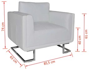 Poltrona cubo com pés cromados couro artificial branco