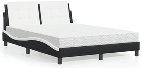 Cama com colchão 140x200 cm couro artificial preto e branco