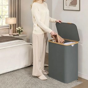 Cesto da roupa suja 52 x 38,5 x 70,5 cm com tampa, 140 litros, em tecido Oxford cinzento ardósia