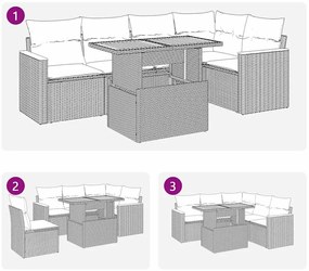 6 pcs conjunto sofás de jardim com almofadões vime cinzento