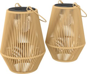 Outsunny Conjunto de 2 Lanternas Solares de Exterior Luzes de Jardim de Rattan Suspensas com Ligação e Desligamento Automático IP44 Castanho | Aosom Portugal