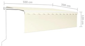 Toldo automático com estore/LED/sensor de vento 5x3 m cor creme