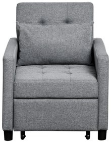 Sofá-cama Individual Poltrona com encosto reclinável Almofada removível Assento acolchoado e 4 rodas 69x77x84 cm Cinza