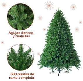 Árvore de Natal de 1,5 m sem iluminação com 600 ramos artificial com base metálica resistente Verde