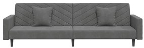 Sofá-cama 2 lugares com duas almofadas veludo cinzento-escuro