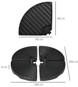 Base para Chapéu de Sol de 4 Peças Recarregável com Areia 68 kg ou Água 52 kg para Jardim Pátio ou Terraço Preto