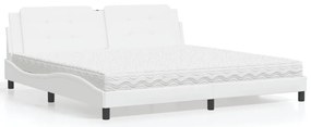vidaXL Cama com colchão 200x200 cm couro artificial branco