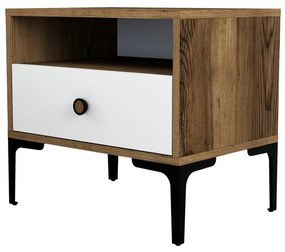 Mesa de Cabeceira Lizbon500 – Nogueira/Branco – 56x50,8x40 cm