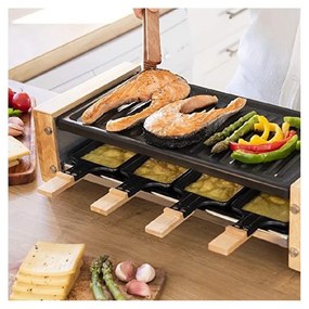 Raclette de madeira Cheese&amp;Grill 8200 Wood Black,Com estrutura de madeira, termóstato ajustável e placa antiaderente e uma superfície de aço com reves