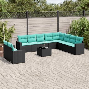 vidaXL 11 pcs conjunto sofás de jardim c/ almofadões vime PE preto