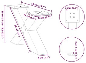 Pés para mesa de centro em formato de X, 2 peças, preto, 50x(30-31) cm
