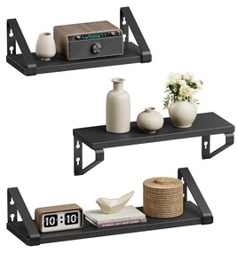 Conjunto de 3 prateleiras de parede com 2 opções de montagem Preto-Preto mate