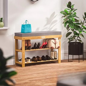 Banco sapateira em madeira de acácia certificada FSC® 90x30x48cm castanho