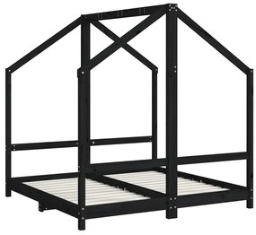 Estrutura de cama infantil 2x(70x140) cm pinho maciço preto