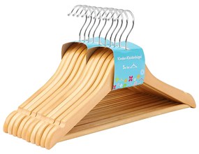 Cabides infantis de madeira maciça SONGMICS, pacote com 10 cabides robustos para roupas infantis, com barra para calças, entalhes nos ombros, ganchos giratórios de 360 graus, 35 x 1,2 x 20 cm, natural CRW006N01