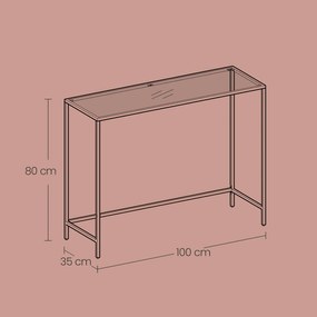 Mesa consola entrada linhas simples 35 x 100 x 80 cm vidro, aço Dourada