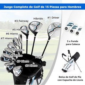 Conjunto completo de tacos de golfe para homem com bolsa de suporte. Inclui driver #1 460CC, madeira #3, híbrido, ferros #5#6#7#8#9#P#S e taco Branco
