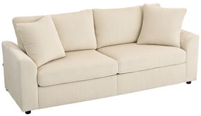 HOMCOM Sofá de 3 Lugares Moderno 212x80x88 cm Sofá Sala de Estar Estofado com 2 Almofadas Apoio de Braços e Estrutura de Aço para Sala de Estar Quarto Escritório em Casa Creme