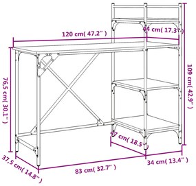 Secretária de computador com prateleiras 120x47x109 cm preto