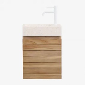 Conjunto De Móvel De Casa De Banho Suspenso 40x20 Cm Em Madeira De Teca Com Lavatório Integrado Em Cimento Napier Madeira De Teca & Sem - Sklum
