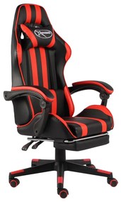 20527 vidaXL Cadeira estilo corrida c/ apoio pés couro artif. preto/vermelho