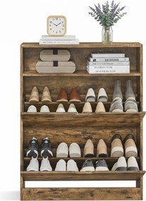 Sapateira com 2 portas e compartimento aberto 24 x 80 x 102 cm castanho vintage
